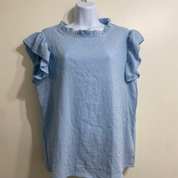 Light Blue Ruffle Sleeve Top - Picture 1 of 11